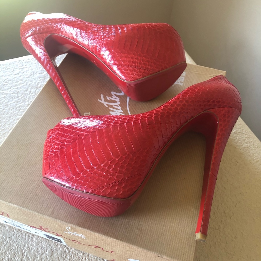 Christian Louboutin Platform Python Peep Toe Heel - image 6